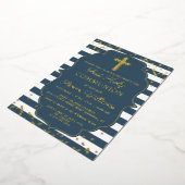 Echte Folie Foto Gold Blue Stripes First Community Folie Uitnodiging (Gedraaid)