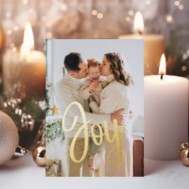 *ECHTE FOLIE* Gold Christmas Joy 2-foto familie Folie Feestdagenkaart