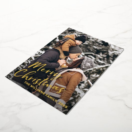 Echte Folie Goud Schrift Kerst Foto Vakantiekaart Folie Uitnodiging (Gedraaid)