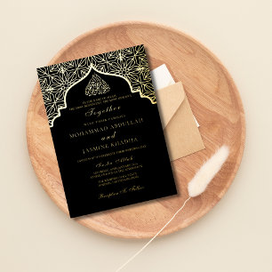 Echte folie gouden zwart Masjid Woorden Moslim Bru Uitnodiging