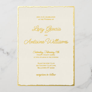 Echte Folie Luxe Gold Edge Ecru bruiloft uitnodigi Feestdagenkaart