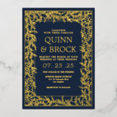 Echte Folie Minimal Leaf Gold Foliage Bruiloft Folie Uitnodiging (Voorkant)