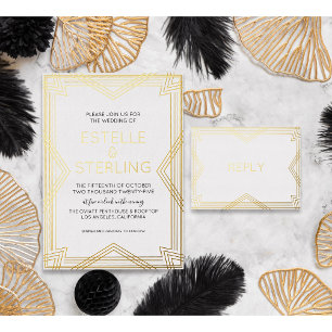 Echte Folie RSVP Art Deco Geometrisch Gouden Folie Uitnodiging Briefkaart