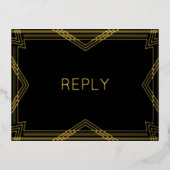 Echte Folie RSVP Art Deco Geometrische Gouden Foli Folie Uitnodiging Briefkaart (Voorkant)