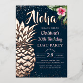 Echte Folie tropische anananas Floral Luau Roos Go Folie Uitnodiging (Voorkant)