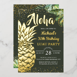 Echte Folie Tropische ananas Luau Beach Folie Uitnodiging
