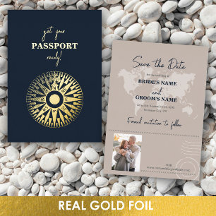 Echte Folie Wedding Passport Compass Save the Date Folie Uitnodiging