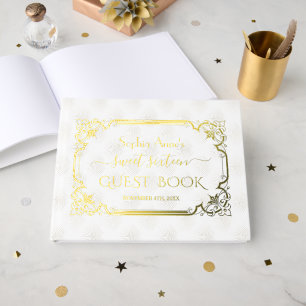 Echte Folie White Gold Art Deco Sweet 16th Birthda Gastenboek