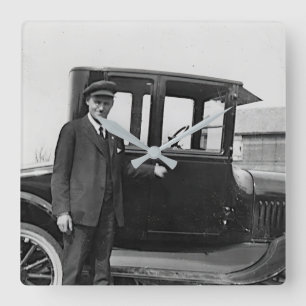 Echte Foto Antieke Auto Wandklok Vierkante Klok