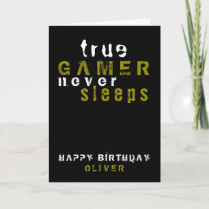 Echte Game Typography Zwarte Gamer Verjaardag Kaart