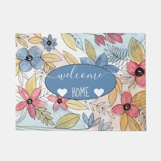 Echte gekleurde Waterverf Floral laat kunst Deurmat (Voorkant)