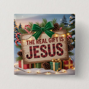 Echte Geschenk Jezus Vierkante Knop Button 5,1 Cm