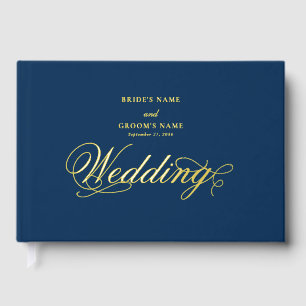Echte Gold Folie Elegante Classy Luxe Blauw Huweli Gastenboek