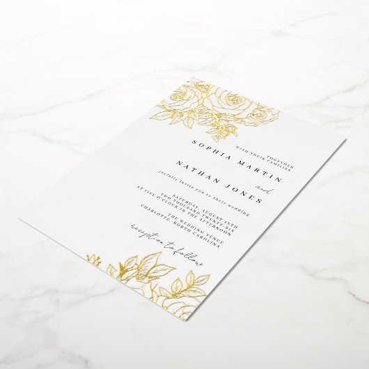 Echte Gold Folie Lush Roos bruiloft Folie Uitnodiging (Gedraaid)