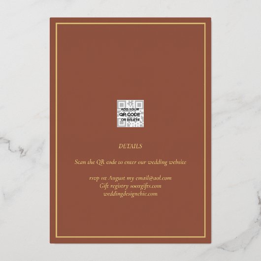 Echte goud folie Terracotta Save the Date Trouwkaa Folie Uitnodiging (Achterkant)