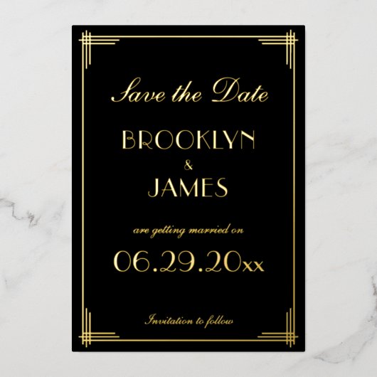Echte gouden folie Art Deco Sla de datum kaarten (Voorkant)
