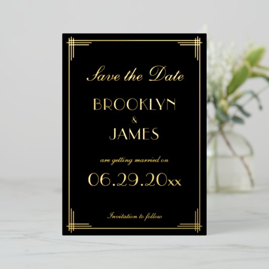 Echte gouden folie Art Deco Sla de datum kaarten (Staand Voorkant)