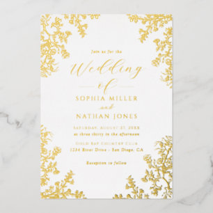 Echte Gouden Folie Bloemen Kant Script Wedding Uitnodiging