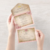 Echte Gouden Folie Blush Roze Rose Quinceanera All In One Uitnodiging (Uittrekbaar)