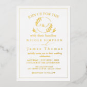 Echte gouden folie Elegante bladeren Krans Monogra Folie Uitnodiging (Voorkant)