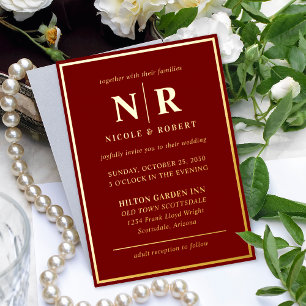 Echte Gouden Folie Elegante Bruiloft Monogram Mode Uitnodiging