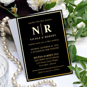 Echte Gouden Folie Elegante Bruiloft Monogram Mode Uitnodiging
