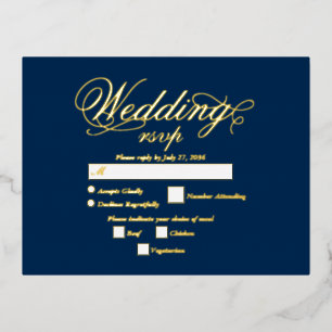 Echte gouden folie Elegante Luxe Blauwe bruiloft R Uitnodiging Briefkaart