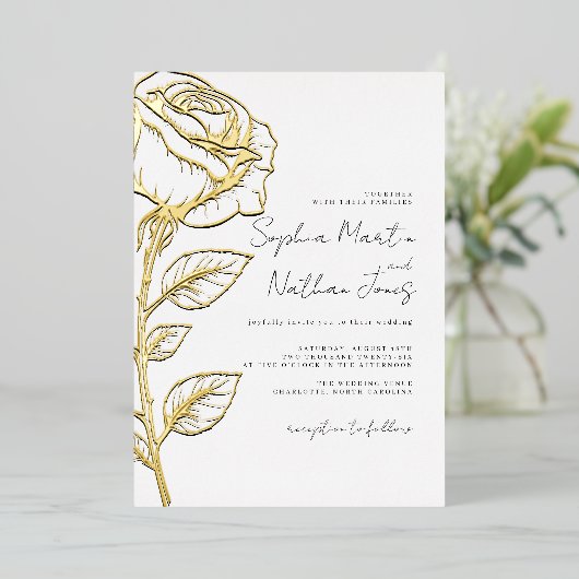 Echte gouden folie Elegante Roos bruiloft Folie Uitnodiging (Staand Voorkant)