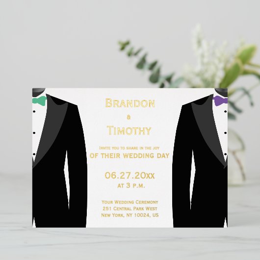 Echte gouden folie gay trouw uitnodiging groen en (Staand Voorkant)