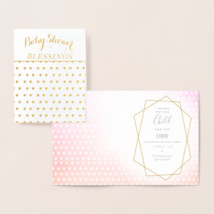 Echte Gouden Folie Harten Baby Meisje Shower Zegen Kaarten