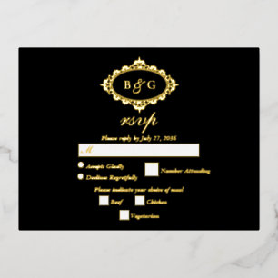Echte Gouden Folie Krans Witte Huwelijk RSVP Zwart Uitnodiging Briefkaart