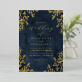 Echte Gouden Folie Marine Bloemen Kant Script Trou Uitnodiging (Staand Voorkant)