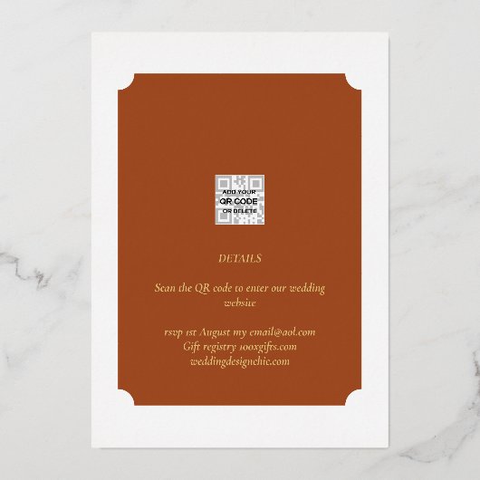 Echte gouden folie terracotta save the date-huweli folie uitnodiging (Achterkant)