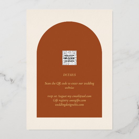 Echte gouden folie terracotta save the date trouwk folie uitnodiging (Achterkant)