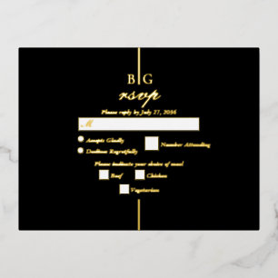 Echte Gouden Folie Zwart Monogram Huwelijk RSVP Uitnodiging Briefkaart