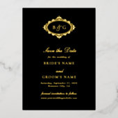 Echte gouden foliekrans Black Wedding Save the Dat Folie Uitnodiging (Voorkant)