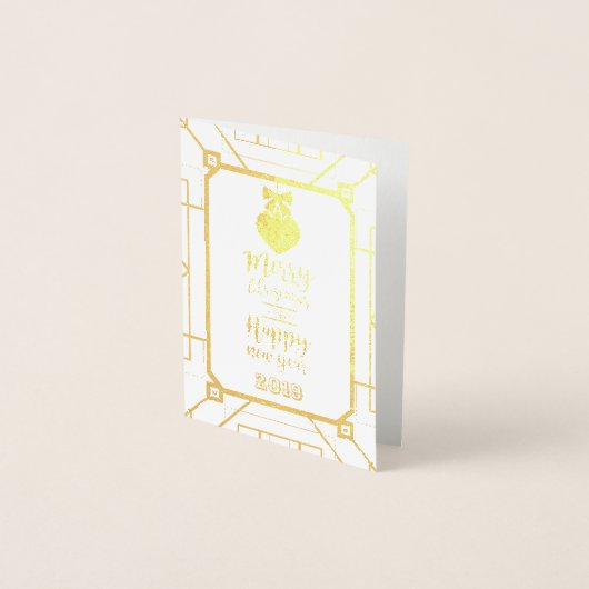 Echte gouden Kerstmis & Gelukkig Nieuwjaar Script Folie Kaarten (Voorkant)