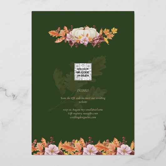 Echte GOUDFOLIE Herfst Pompoen Bewaar Datum Bruilo Folie Uitnodiging (Achterkant)