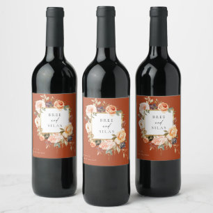 Echte herfst Botanische Floral Weddenschap Wijn La Wijn Etiket