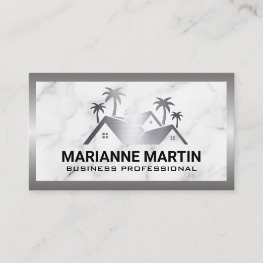 Echte huizen | Palmbomen | Metaal | Marmer Visitekaartje (Voorkant)