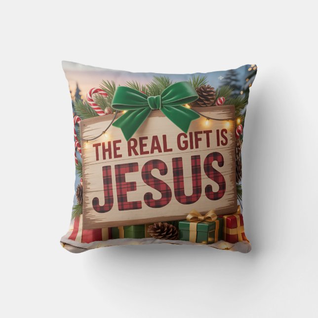 Echte Kerstgeschenk Jezus Worp Kussen (Voorkant)