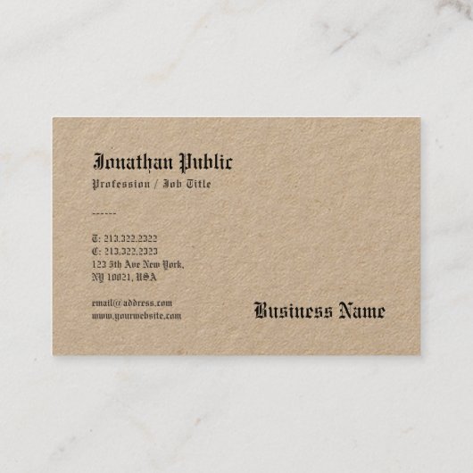 Echte Kraft papier Elegante Sjabloon Nostalgische Visitekaartje (Achterkant)