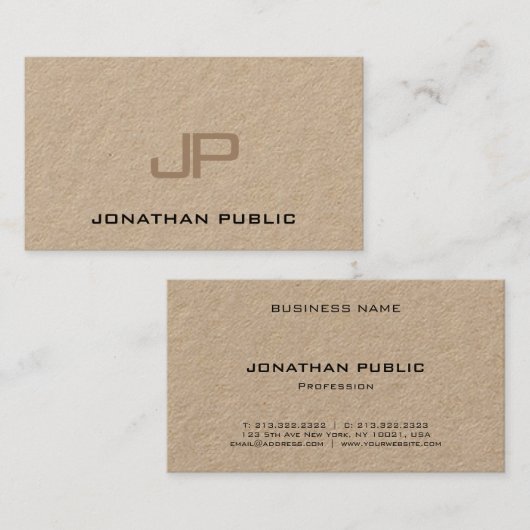 Echte Kraftpapier-Document Elegant Monogram Modern Visitekaartje (Voorkant / Achterkant)