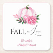 Echte Liefde Roze Blos Pompoen Rustieke Bruidsdouc Vierkante Kartonnen Onderzetter (Voorkant)