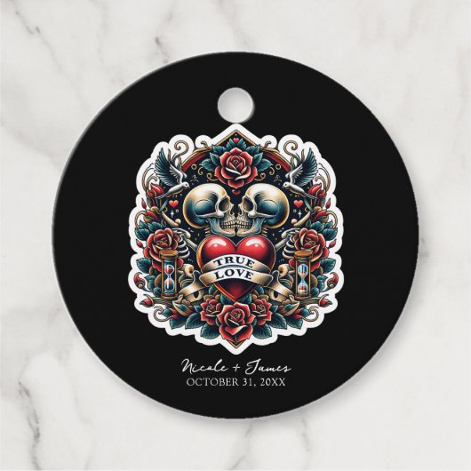 Echte Liefde Skelet Hart Tattoo Trouwdag Bedankjes Labels (Voorkant)