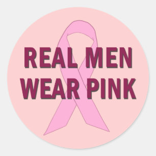 Echte Mannen Draag Roze voor borstkankerbewustzijn Ronde Sticker