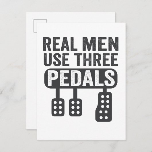 Echte mannen gebruiken drie pedalen Funny handleid Aankondigingskaart (Voorkant / Achterkant)