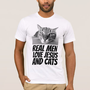 ECHTE MANNEN Houden VAN JESUS EN KATTEN KATTEN T-S T-shirt
