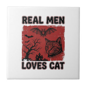 Echte mannen houden van kat Halloween vintage kat  Tegeltje