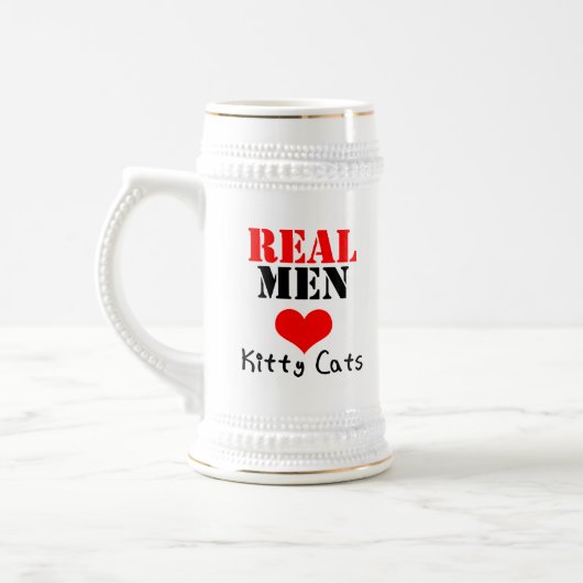 "Echte Mannen houden van katten" Beer Stein Bierpul (Links)